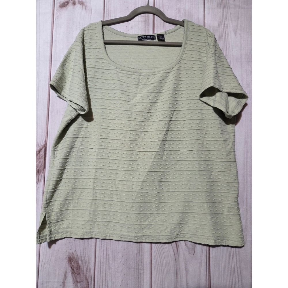 Extra Touch International Womens 2X Sage Green Textured Knit Scoop Neck Top